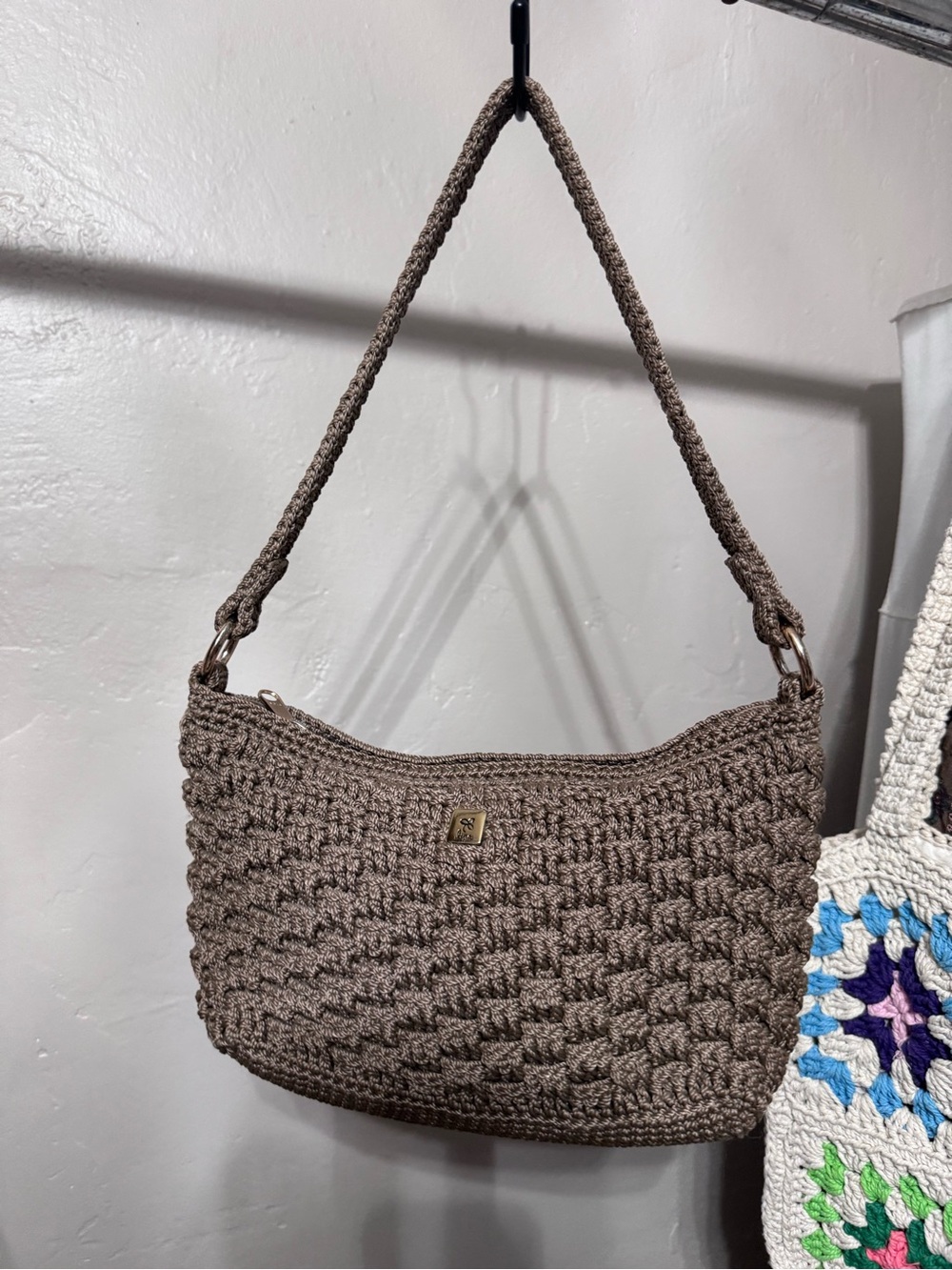 Lina Taupe Woven Crochet Shoulder Bag